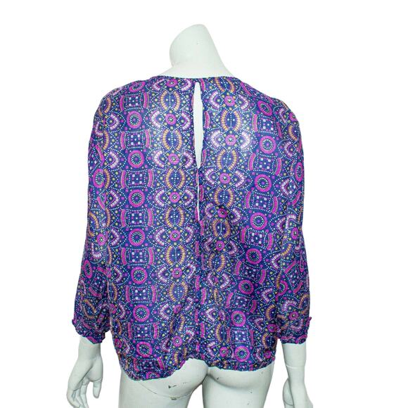 MATTA New York Silk V-neck Blouse Back Keyhole Blue Purple size Medium - Picture 3 of 7